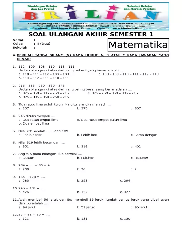Asah Otak Si Kecil: Panduan Lengkap Download Soal Matematika Kelas 2 Semester 1 dan Manfaatnya