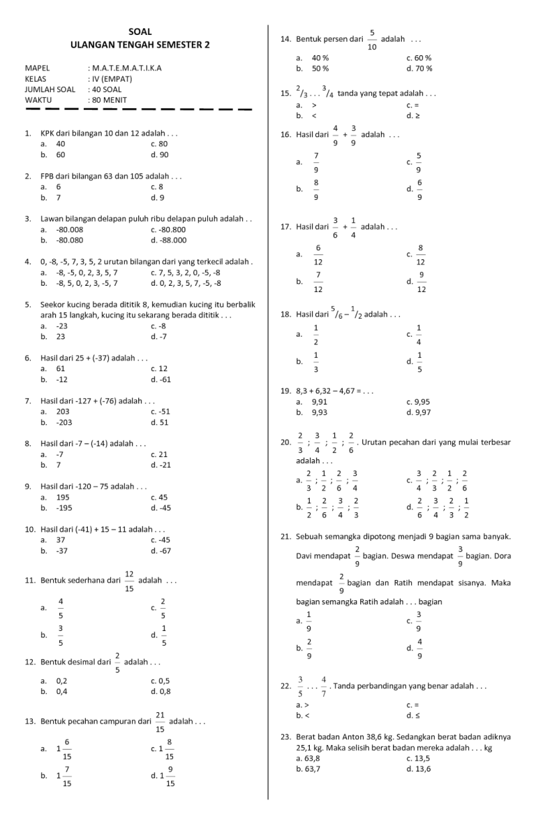 Menguasai Matematika Kelas 4 SD Semester 2: Panduan Lengkap Mengunduh Soal Latihan Kurikulum 2013