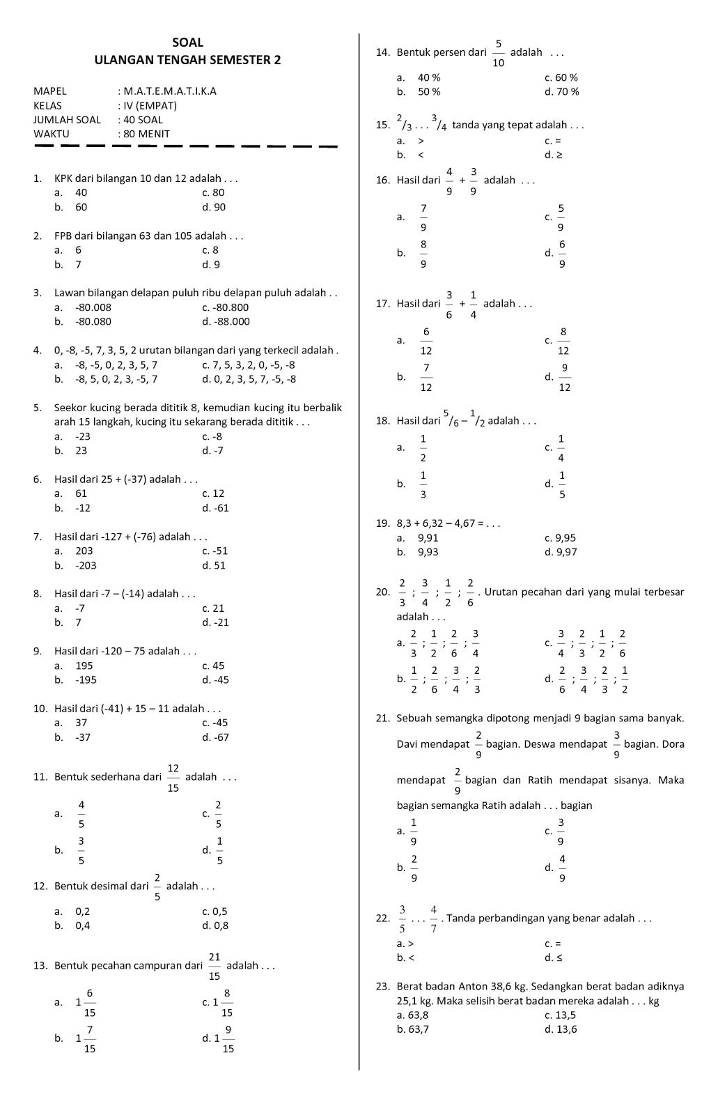 Menguasai Matematika Kelas 4 Semester 2: Panduan Lengkap Download Soal Latihan Kurikulum 2013 Menguasai Matematika Kelas 4 Semester 2: Panduan Lengkap Download Soal Latihan Kurikulum 2013