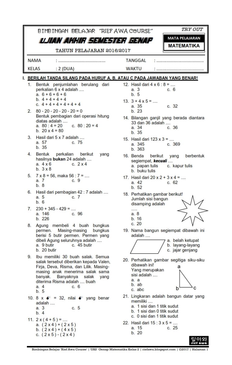 Menguasai Pengolahan Data: Download Soal Matematika Kelas 4 Semester 2 Kurikulum 2013