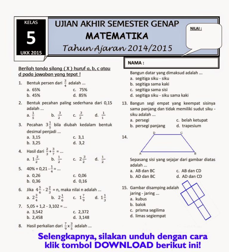 Siap Taklukkan Semester 2! Download Soal Matematika Kelas 3 K13 untuk Bekal Belajar Optimal