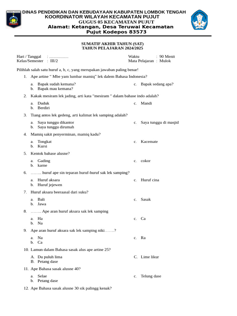 Soal Mulok Kelas 3 Sem 2 PDF