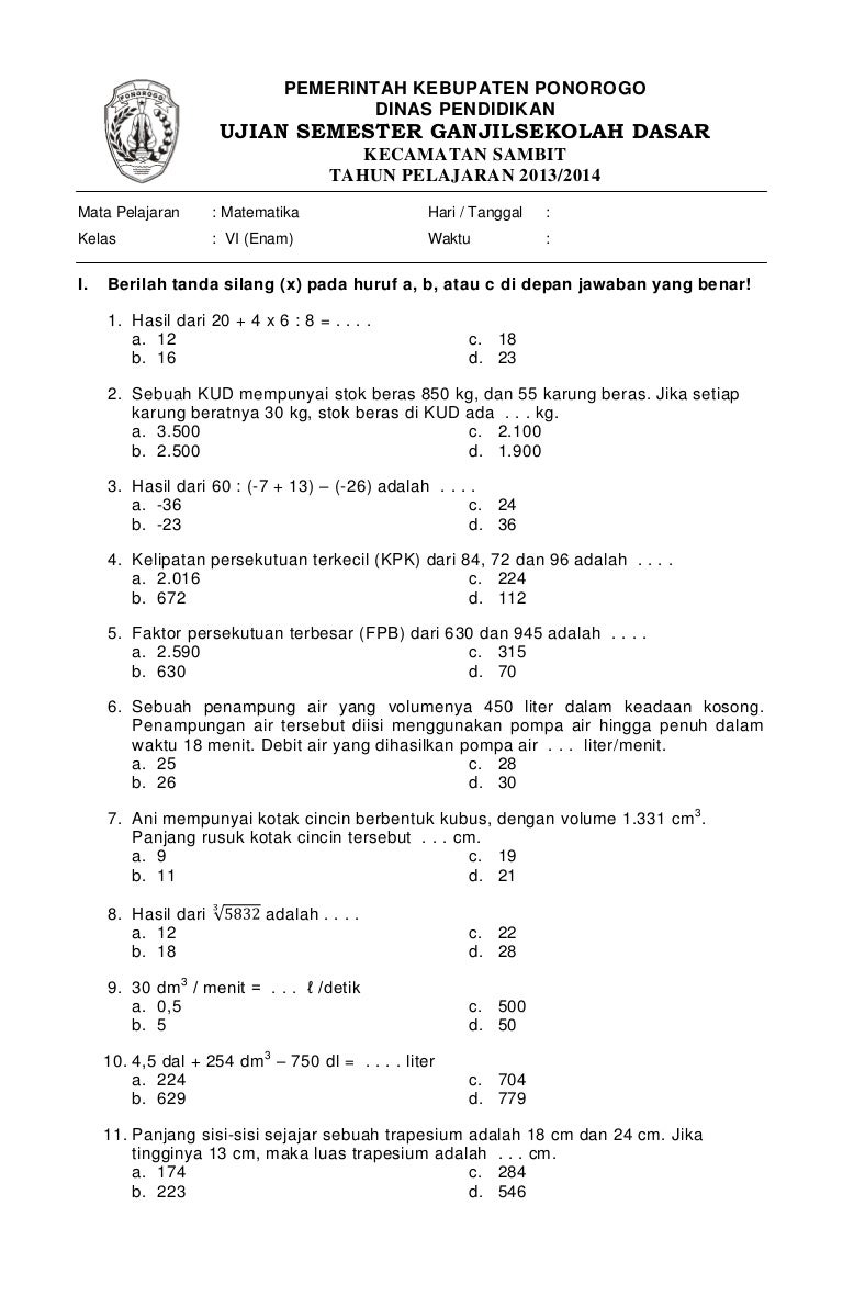 Ternyata Ini Soal Matematika Kelas 4 Semester 1 Kurikulum 2013 PDF yang Dicari untuk 2026