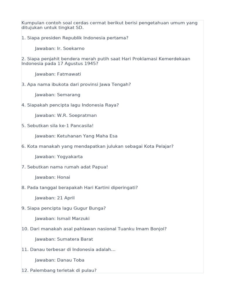 Soal Cerdas Cermat Pengetahuan Umum SD PDF