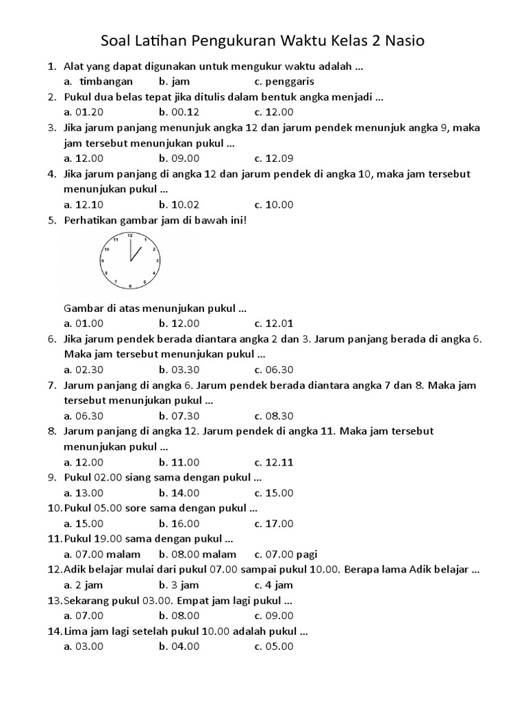 Asah Kemampuanmu Latihan Soal Pengukuran Waktu Kelas 3 yang Seru dan