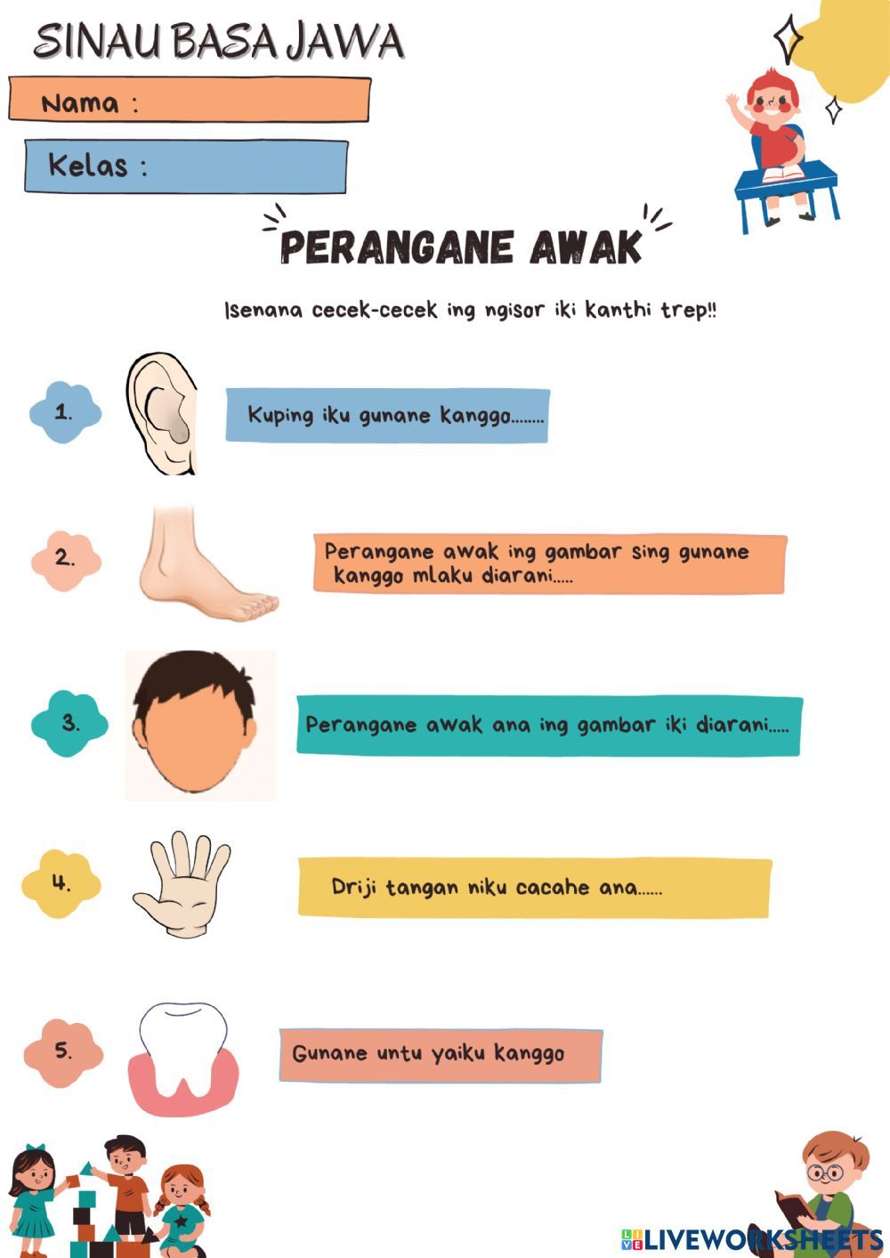 Soal Bahasa Jawa drop down and select box - Perangane Awak - worksheet