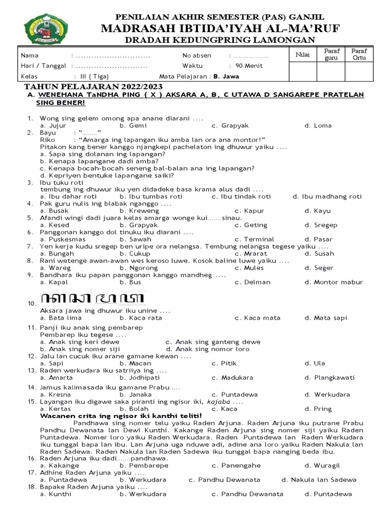 Ternyata Soal Bahasa Jawa Kelas 3 Semester 1 Mirip Format Surat Permohonan Magang