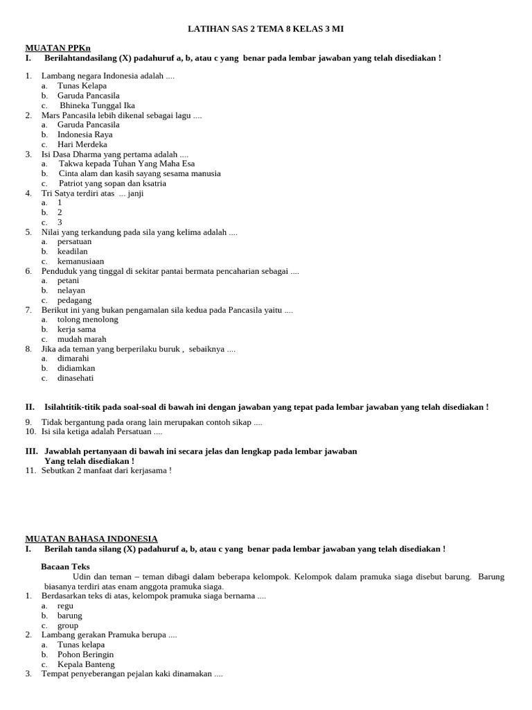 Soal Pat Kelas 3 Tema 8 PDF