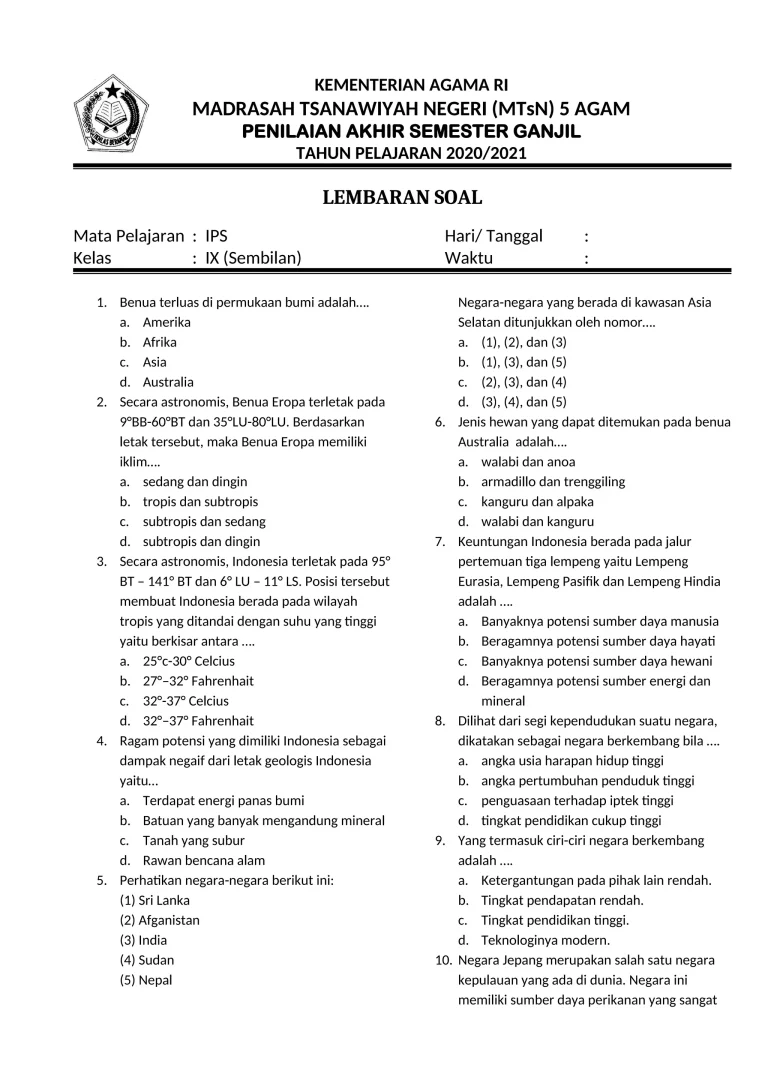Ternyata Soal PTS IPS Kelas 9 Semester 1 Kurikulum 2013 Mirip Soal OSN, Ini Buktinya!