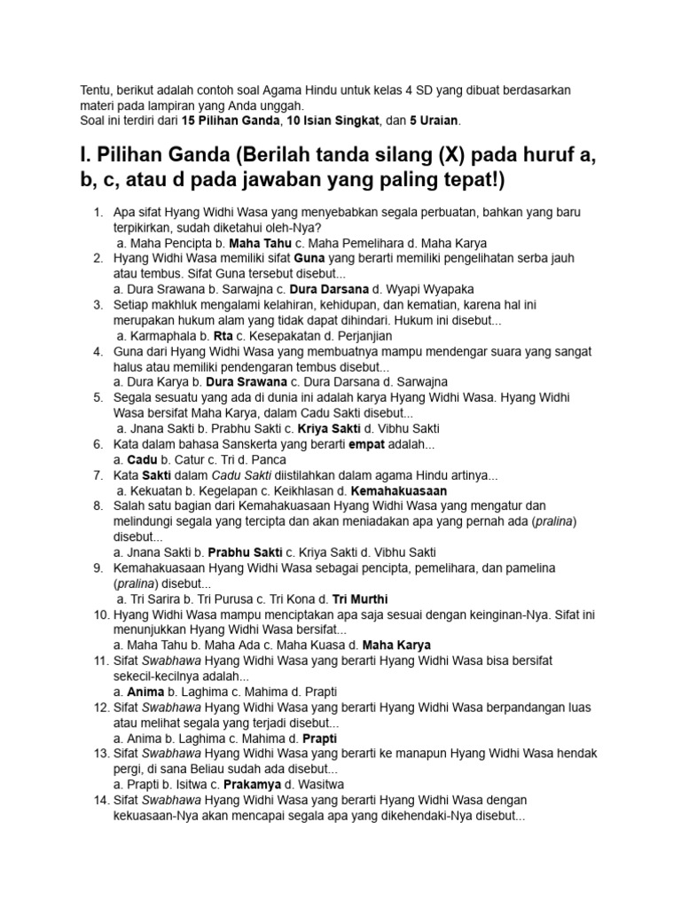 Akhirnya Terungkap 7 Contoh Soal UKK Agama Hindu Kelas 4 SD yang Wajib Dikuasai Akhirnya Terungkap 7 Contoh Soal UKK Agama Hindu Kelas 4 SD yang Wajib Dikuasai
