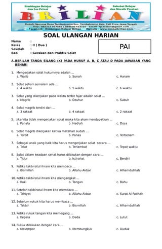7 Contoh Soal Kelas 2 tentang Solat yang Wajib Diketahui Rahasia Membuat Anak Semangat