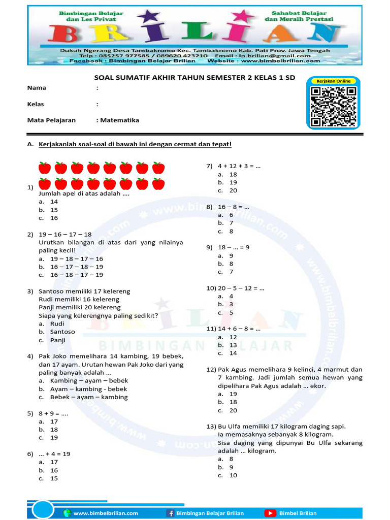 7 Rahasia Contoh Soal Matematika Kelas 1 SD MI Semester 2 yang Membuat Anak Cepat Paham