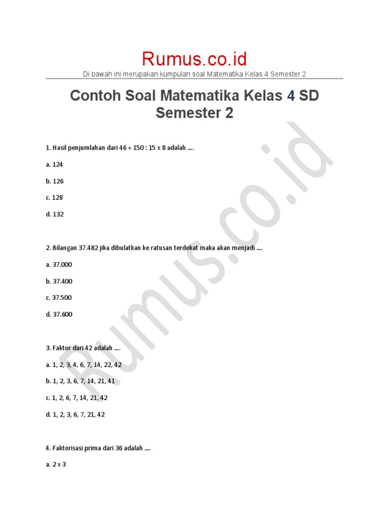 7 Rahasia contoh soal kelas 4 matematika semester 2 yang Bikin Nilai Naik Seketika