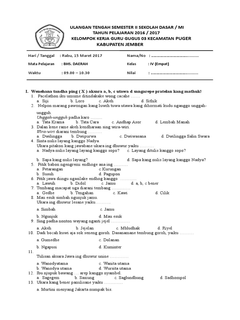 Soal Bahasa Daerah Kls 4 PDF