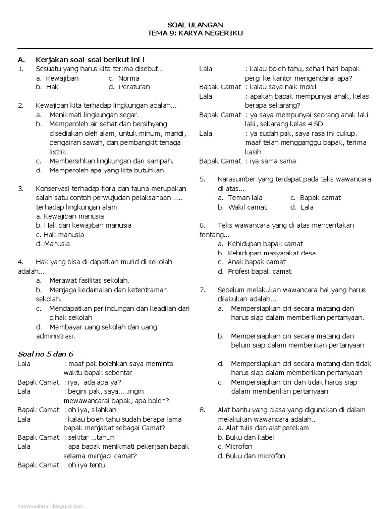 Inilah 5 Contoh Soal Ujian Tema 9 Kelas 4 SD yang Sering Muncul, Ternyata Ini Kunci Jawaban Terbaru 2026