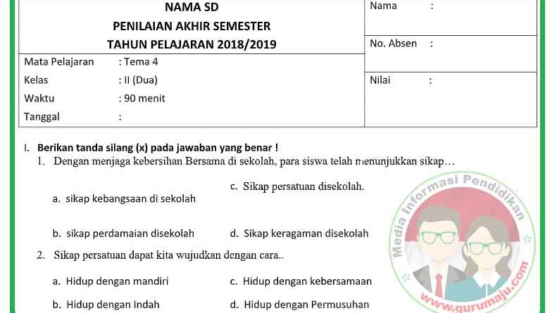 Ternyata Ini Dia Kumpulan Link Download Soal UAS Semester 1 Tema 4 Kelas 2 SD Lengkap dengan Kunci Jawaban