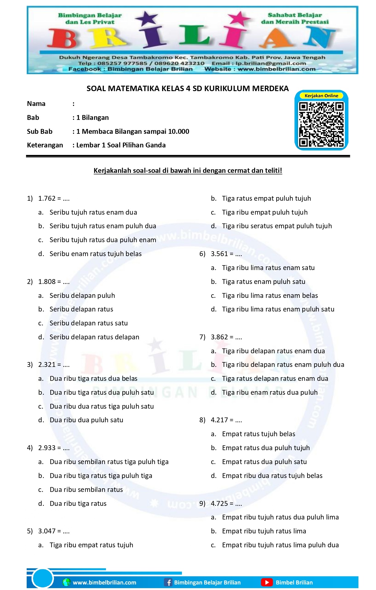 contoh soal ujian sd kelas 4