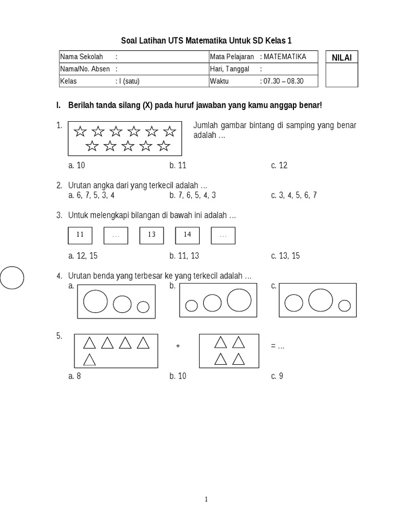 7 Contoh Soal Matematika Kelas 1 SD Kunci Jawaban yang Wajib Tahu Sebelum Ujian