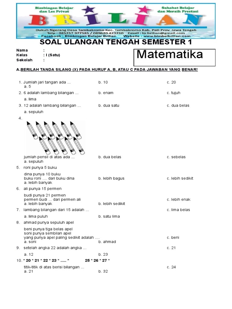 7 Contoh Soal Matematika Kelas 1 SD PDF yang Terbukti Bantu Anak Cerdas Sebelum Ujian 2026