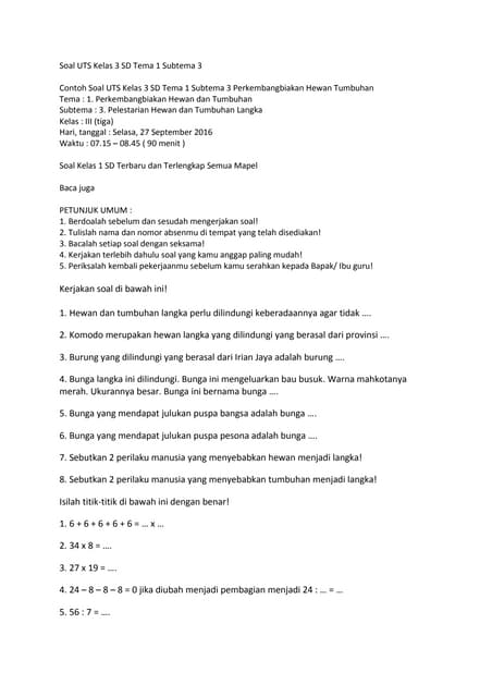 Rahasia Menjawab Soal Tema 1 Subtema 3 Kelas 3 SD Agar Nilai Kamu Langsung Sempurna