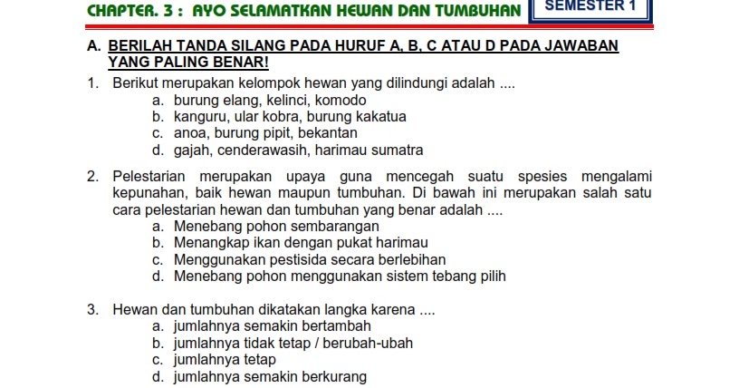 Rahasia Menjawab Soal Tema 1 Subtema 3 Kelas 6 Selamatkan Makhluk Hidup Agar Nilai Sempurna